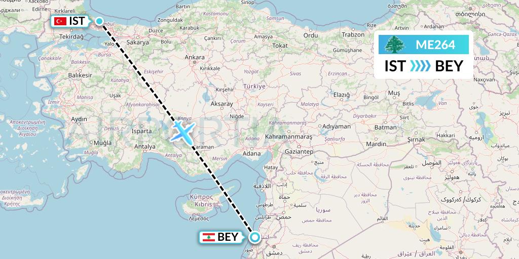 ME264 MEA Flight Map: Istanbul to Beirut