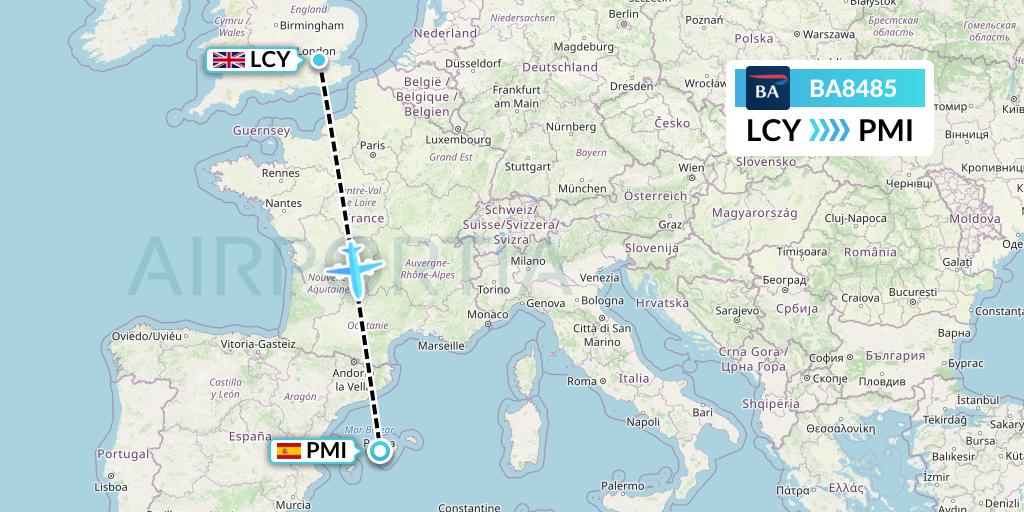 BA8485 British Airways Flight Map: London to Palma de Mallorca