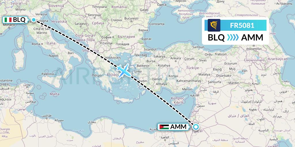 FR5081 Ryanair Flight Map: Bologna to Amman