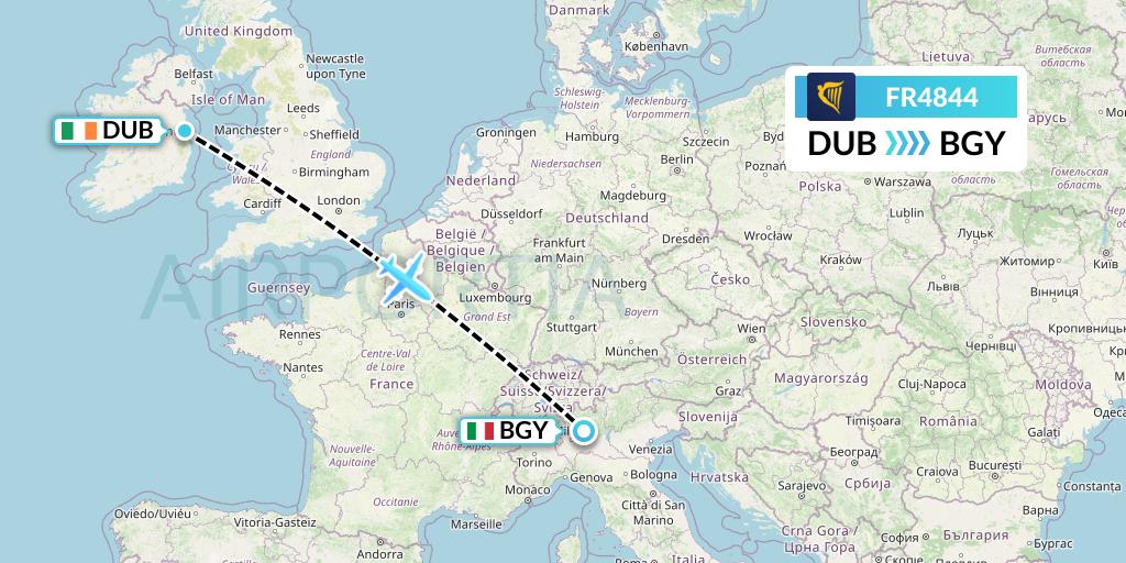FR4844 Ryanair Flight Map: Dublin to Milan
