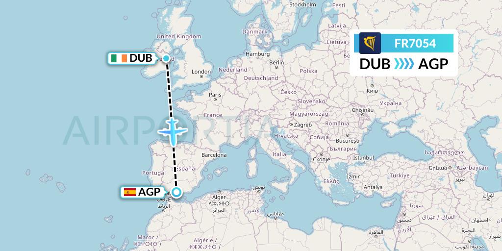 FR7054 Ryanair Flight Map: Dublin to Malaga