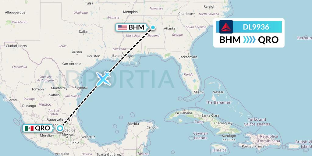 DL9936 Delta Air Lines Flight Map: Birmingham to Queretaro