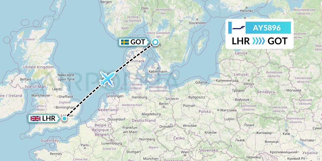 AY5896 Finnair Flight Map: London to Gothenburg