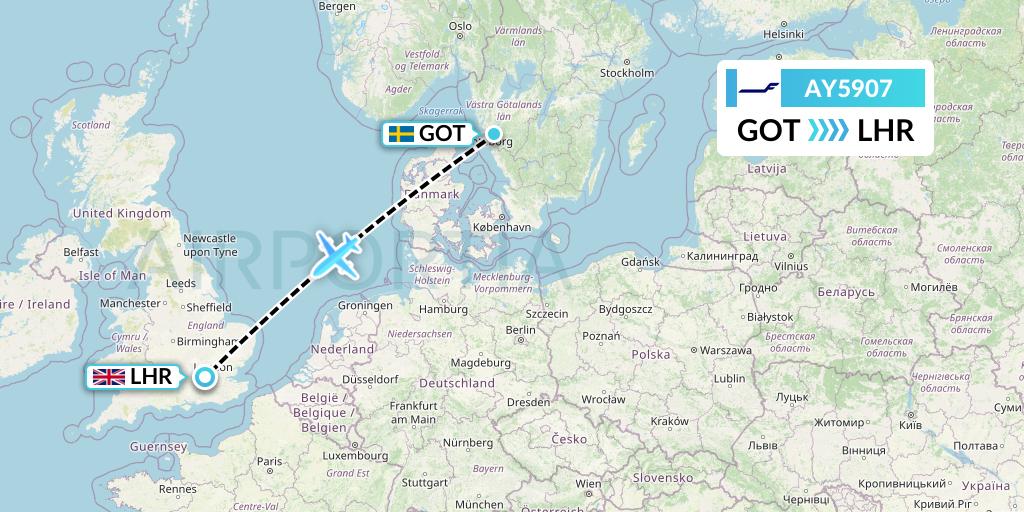 AY5907 Finnair Flight Map: Gothenburg to London