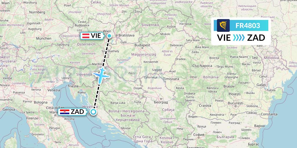 FR4803 Ryanair Flight Map: Vienna to Zadar