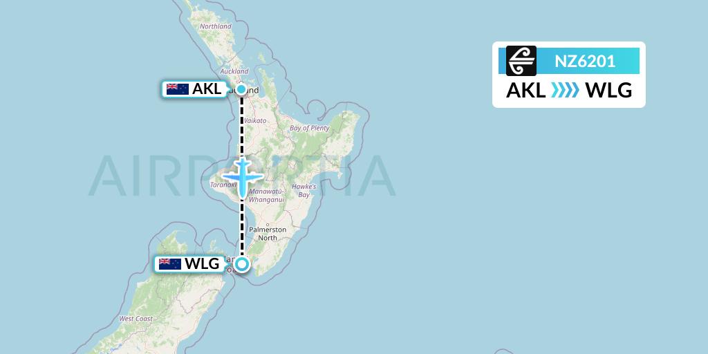 NZ6201 Air New Zealand Flight Map: Auckland to Wellington