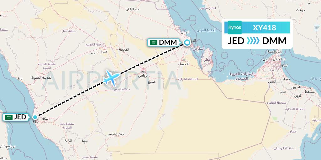 XY418 Flynas Flight Map: Jeddah to Dammam