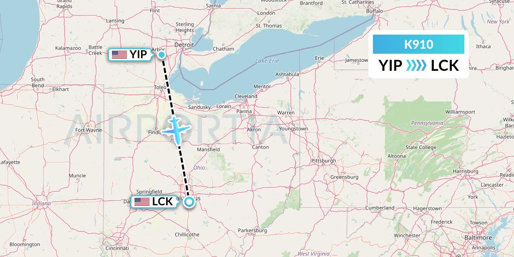 K910 Kalitta Charters Flight Map: Detroit to Columbus