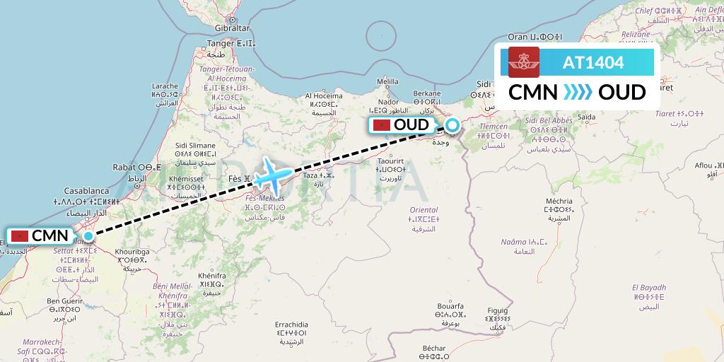 AT1404 Royal Air Maroc Flight Map: Casablanca to Oujda