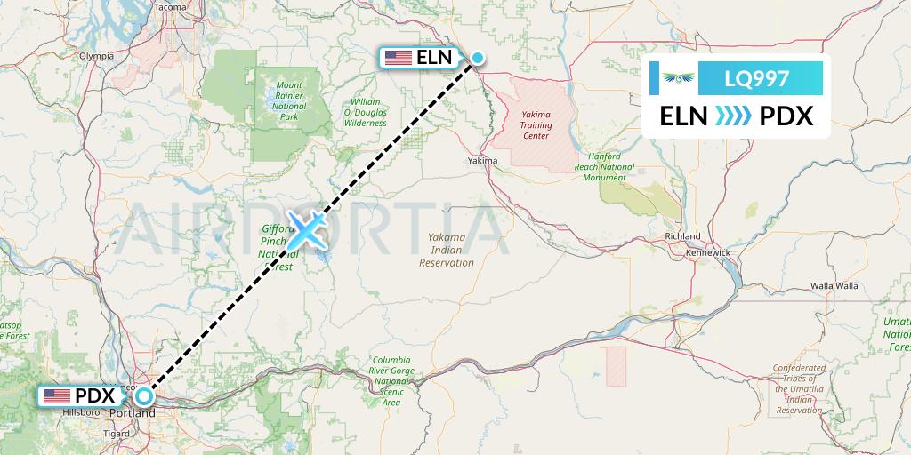 LQ997 Lanmei Airlines Flight Map: Ellensburg to Portland