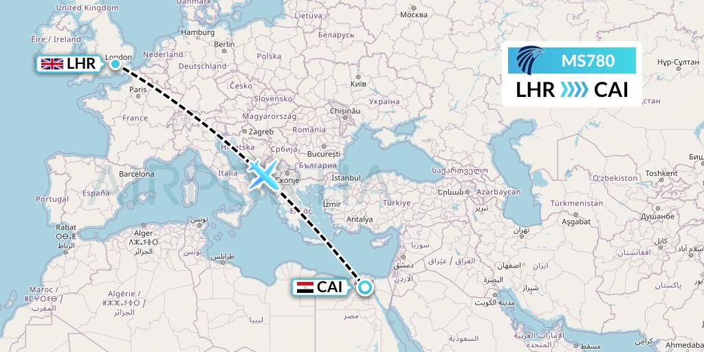 MS780 EgyptAir Flight Map: London to Cairo