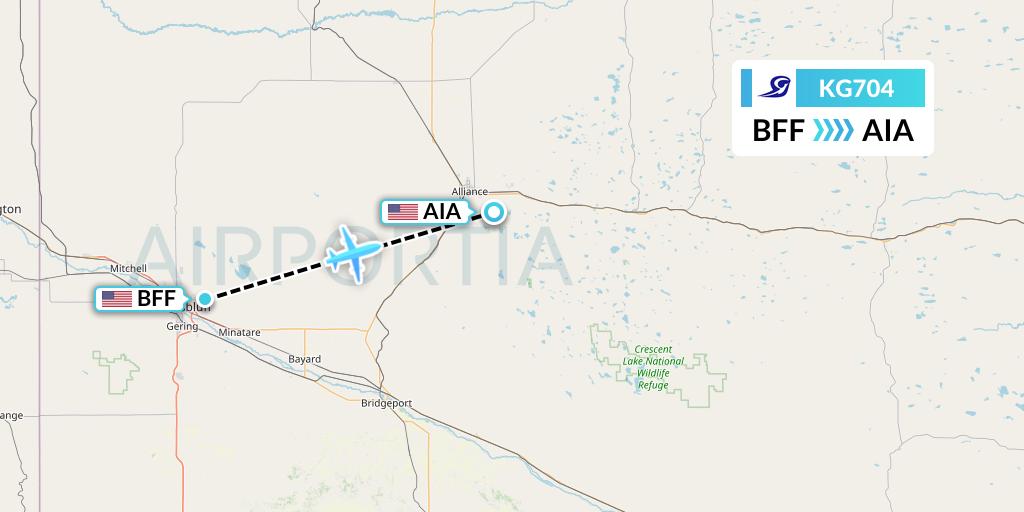 KG704 Key Lime Air Flight Map: Scottsbluff to Alliance