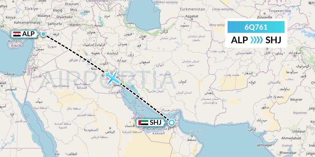 6Q761 Cham Wings Airlines Flight Map: Aleppo to Sharjah