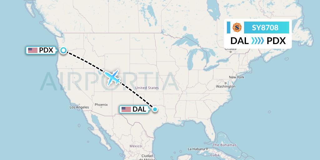 SY8708 Sun Country Airlines Flight Map: Dallas to Portland