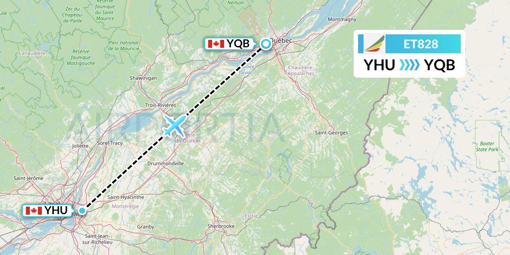 ET828 Ethiopian Airlines Flight Map: Montreal to Quebec