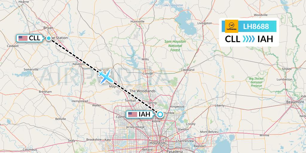 LH8688 Lufthansa Flight Map: College Station to Houston