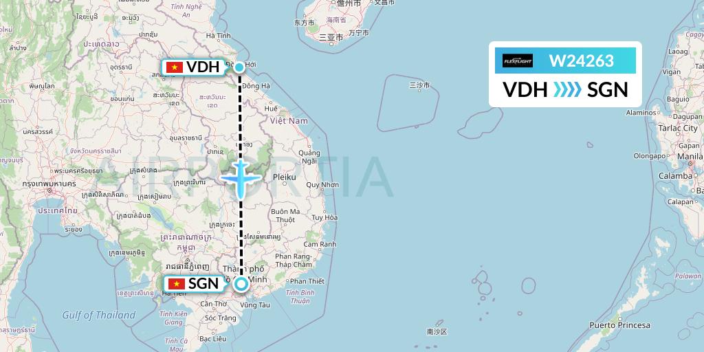 W24263 Flex Flight Flight Map: Dong Hoi to Ho Chi Minh City