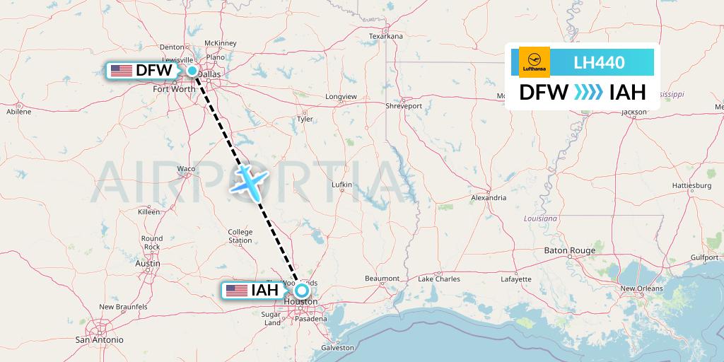 LH440 Lufthansa Flight Map: Dallas to Houston