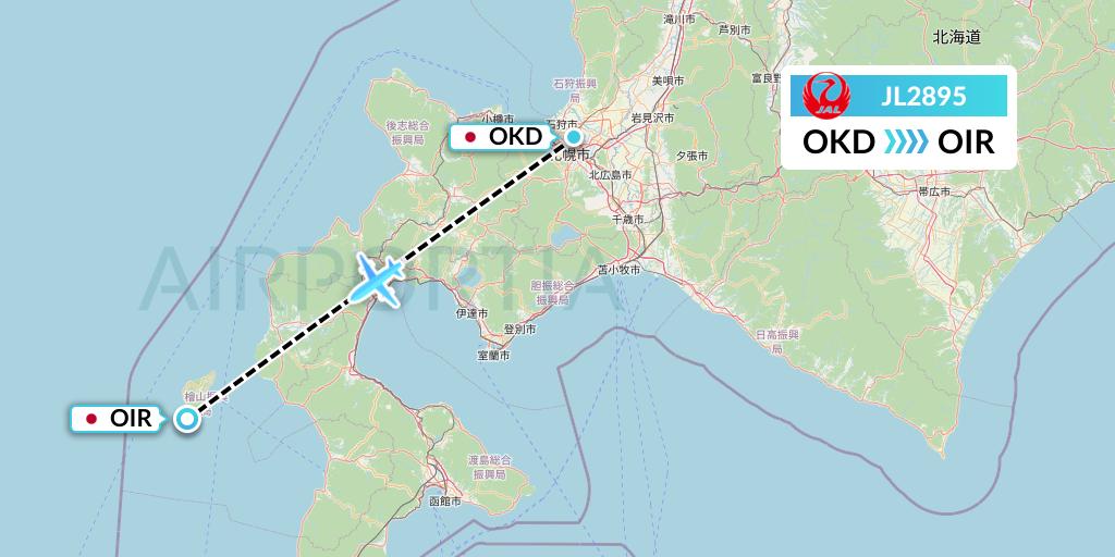 JL2895 Japan Airlines Flight Map: Sapporo to Japan