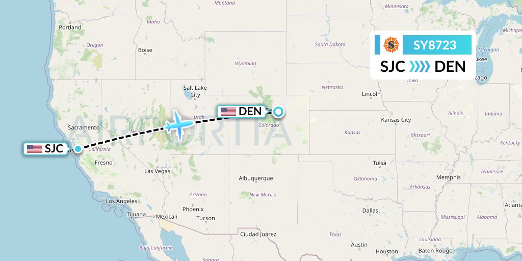 SY8723 Sun Country Airlines Flight Map: San Jose to Denver