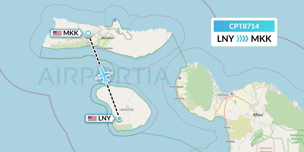 CPT8714 Corporate Air Flight Map: Lanai to Kaunakakai