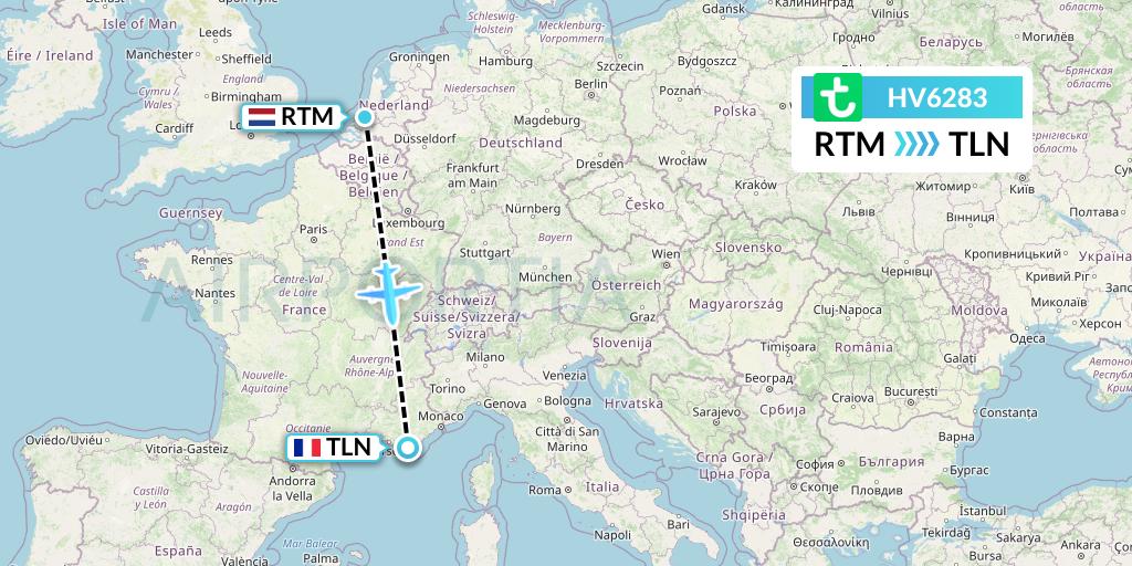 HV6283 Transavia Flight Map: Rotterdam to Toulon