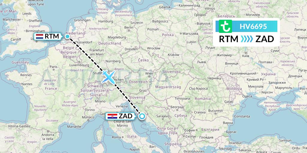 HV6695 Transavia Flight Map: Rotterdam to Zadar