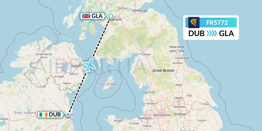 FR5772 Ryanair Flight Map: Dublin to Glasgow