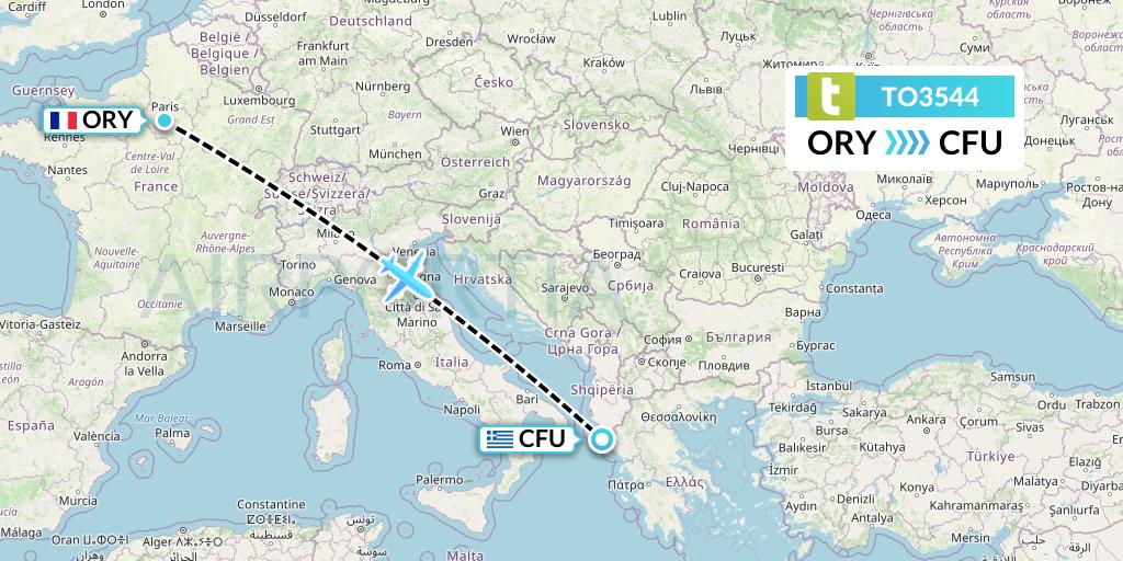 TO3544 Transavia France Flight Map: Paris to Corfu