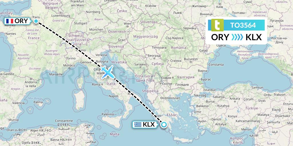 TO3564 Transavia France Flight Map: Paris to Kalamata