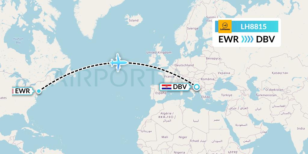 LH8815 Lufthansa Flight Map: New York to Dubrovnik