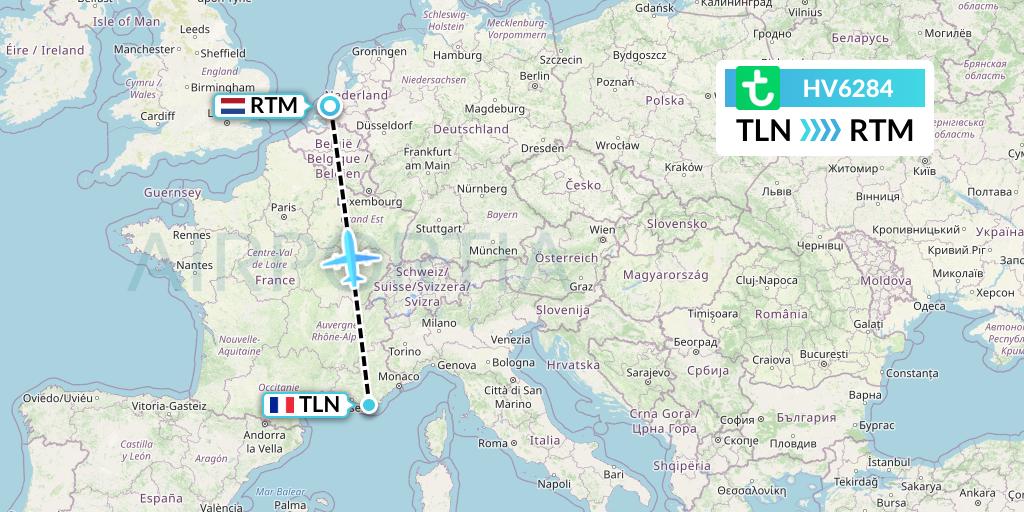 HV6284 Transavia Flight Map: Toulon to Rotterdam