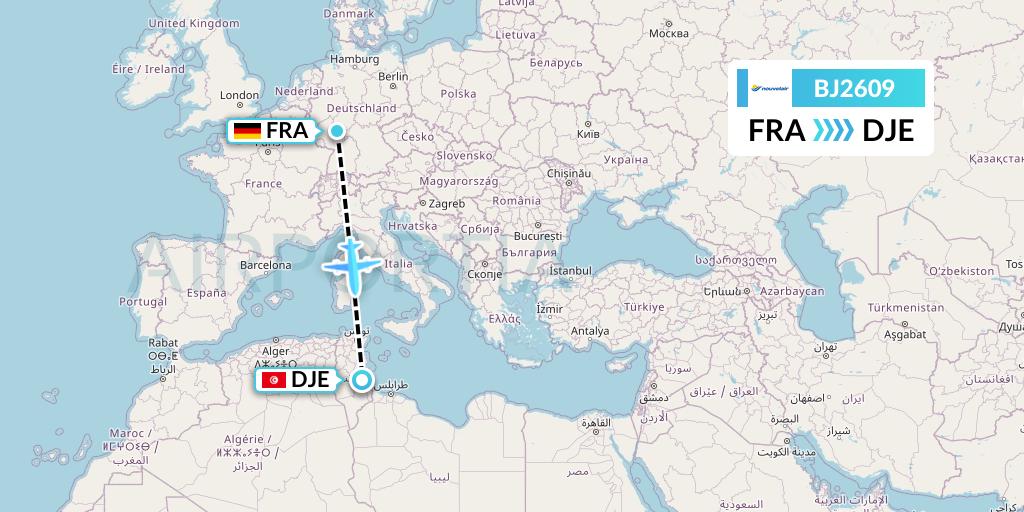 BJ2609 Nouvelair Tunisie Flight Map: Frankfurt to Djerba