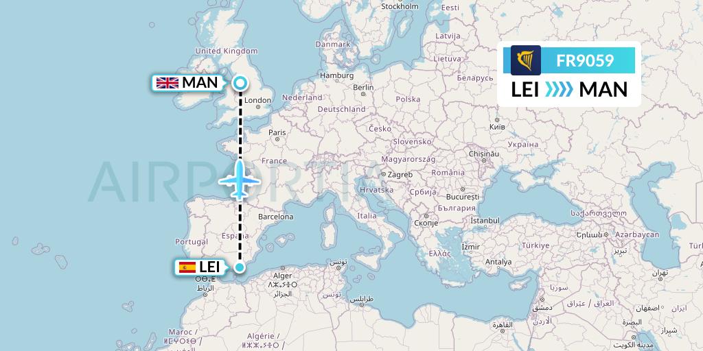 FR9059 Ryanair Flight Map: Almeria to Manchester