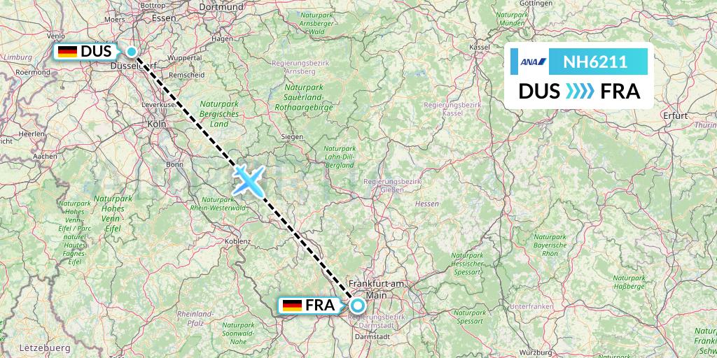 NH6211 All Nippon Airways Flight Map: Dusseldorf to Frankfurt