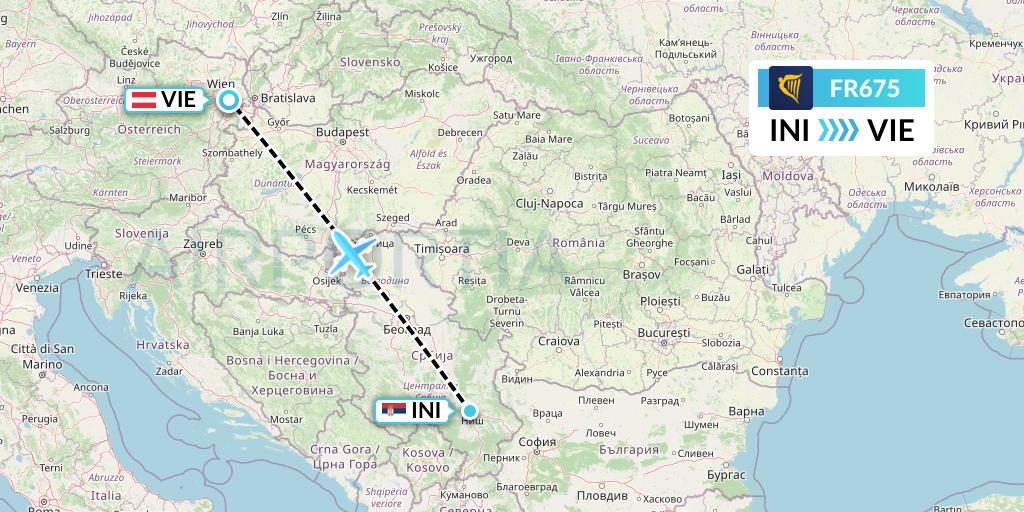 FR675 Ryanair Flight Map: Nis to Vienna