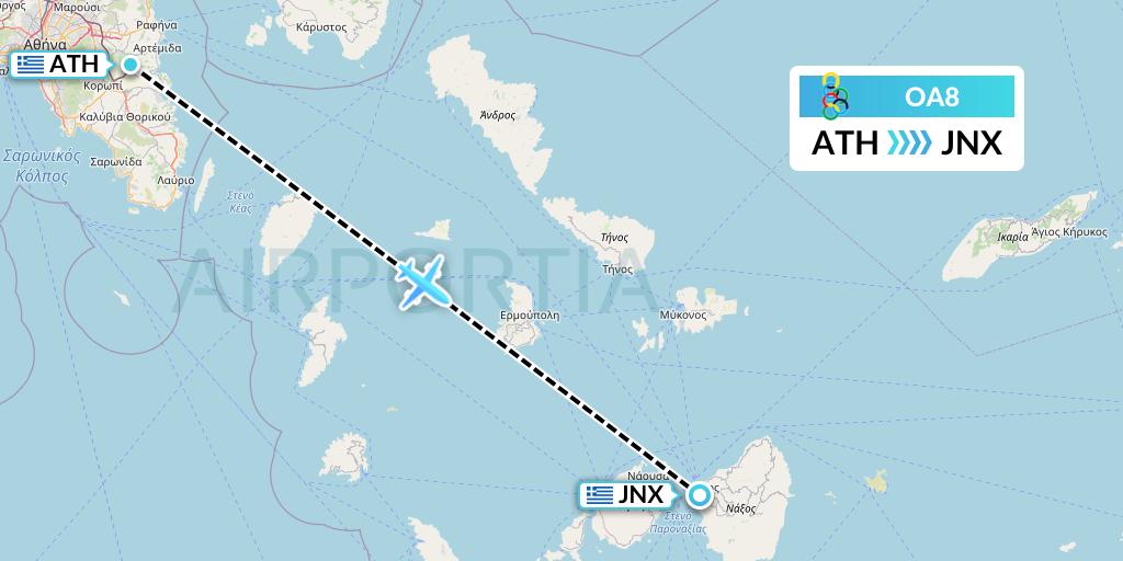 OA8 Olympic Air Flight Map: Athens to Naxos