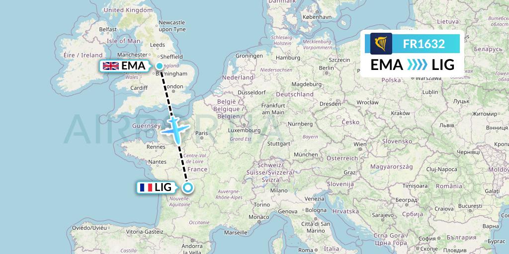 FR1632 Flight Status Ryanair East Midlands to Limoges (RYR1632)