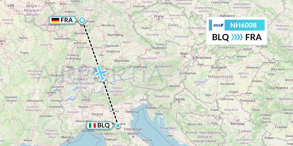 NH6008 All Nippon Airways Flight Map: Bologna to Frankfurt