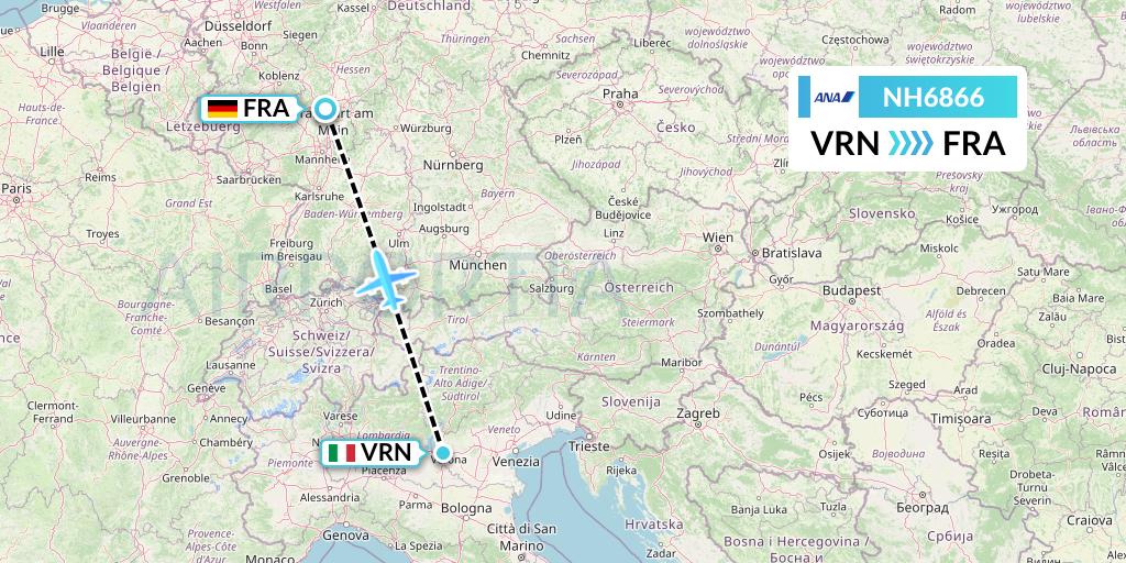 NH6866 All Nippon Airways Flight Map: Verona to Frankfurt