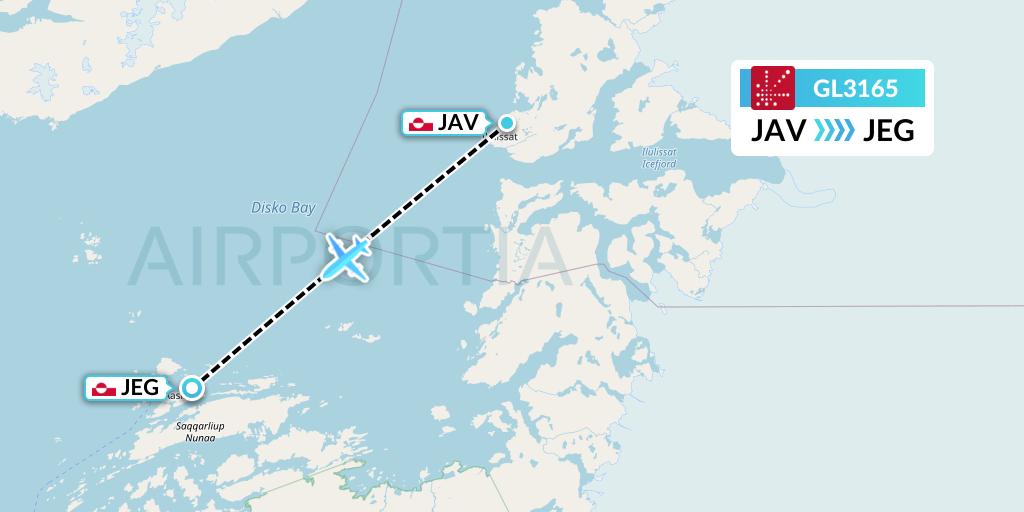 GL3165 Air Greenland Flight Map: Ilulissat to Aasiaat