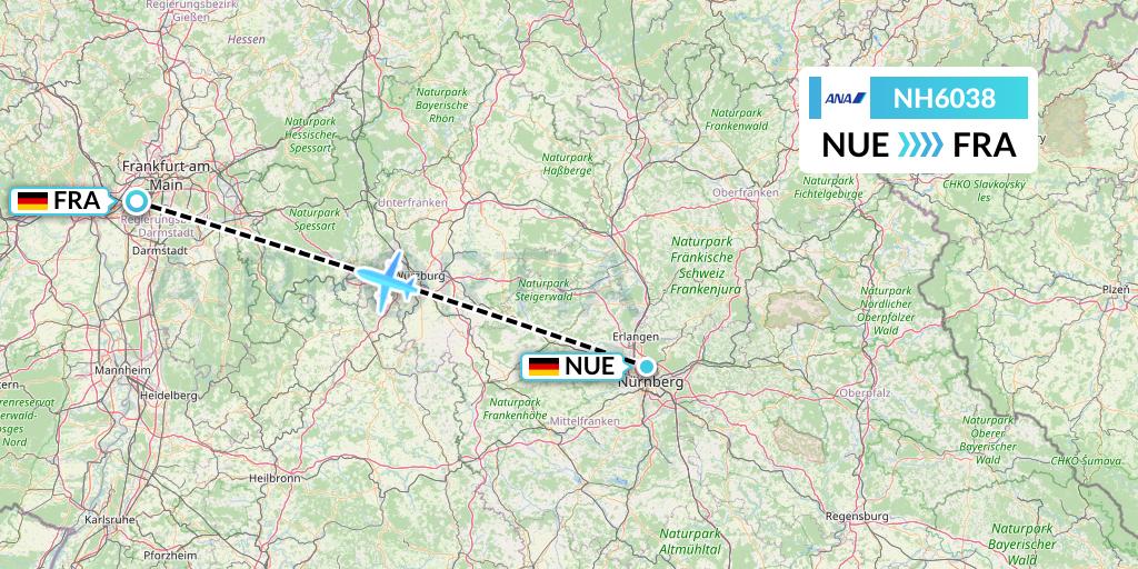 NH6038 All Nippon Airways Flight Map: Nurnberg to Frankfurt