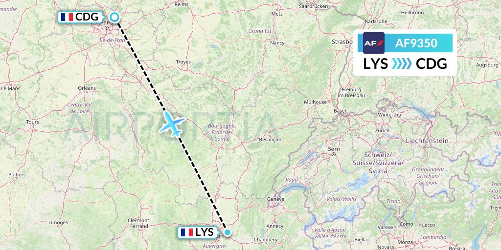 AF9350 Air France Flight Map: Lyon to Paris