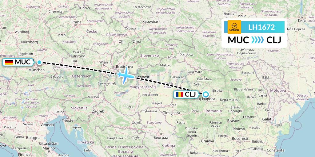 LH1672 Lufthansa Flight Map: Munich to Cluj-Napoca