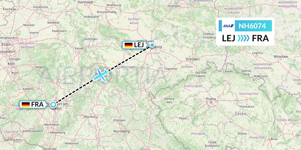 NH6074 All Nippon Airways Flight Map: Leipzig to Frankfurt