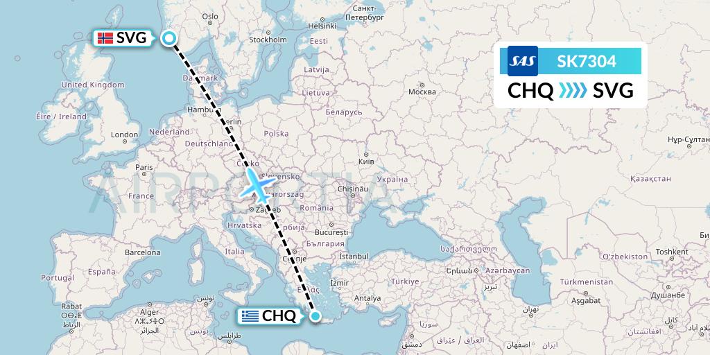 SK7304 SAS Flight Map: Chania to Stavanger