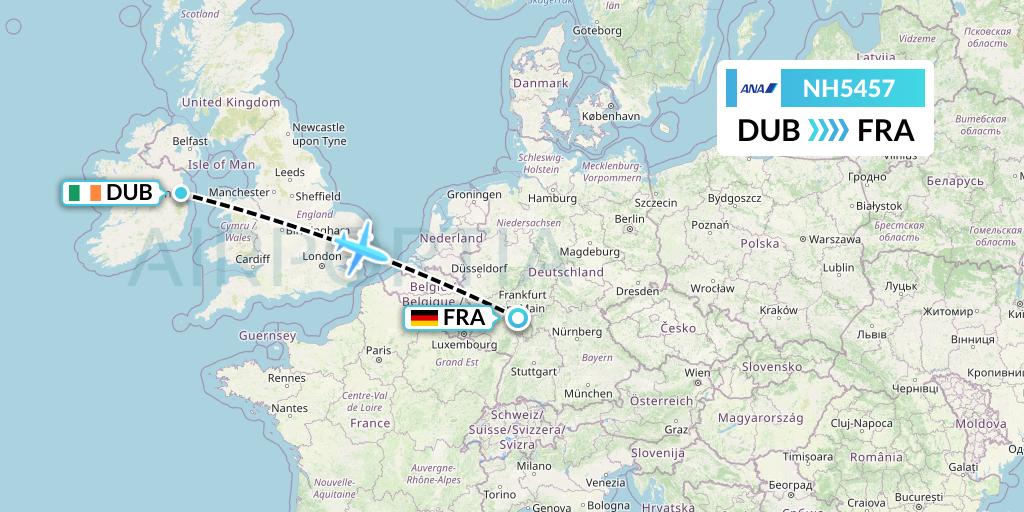 NH5457 All Nippon Airways Flight Map: Dublin to Frankfurt