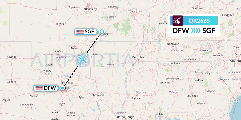 QR2665 Qatar Airways Flight Map: Dallas to Springfield