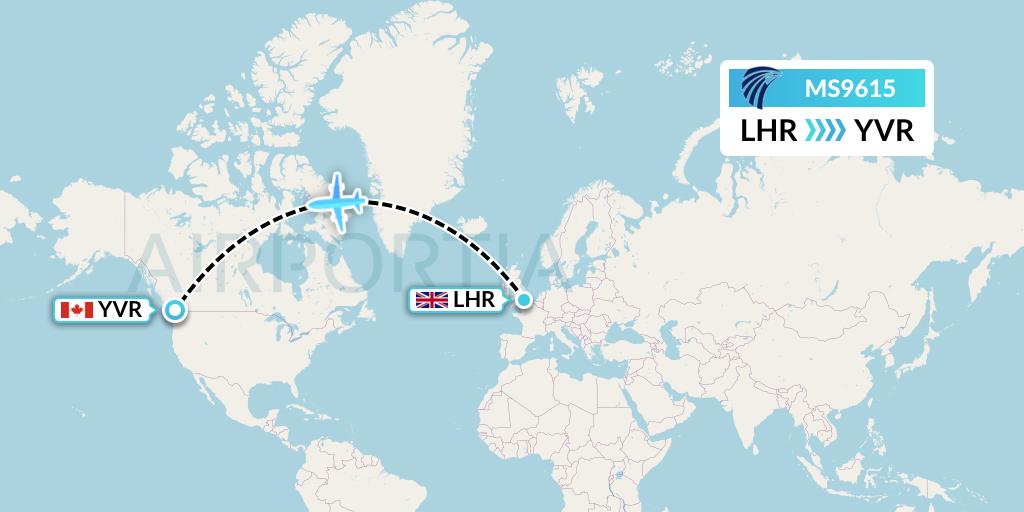 MS9615 EgyptAir Flight Map: London to Vancouver