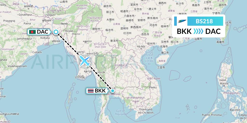 BS218 US-Bangla Airlines Flight Map: Bangkok to Dhaka